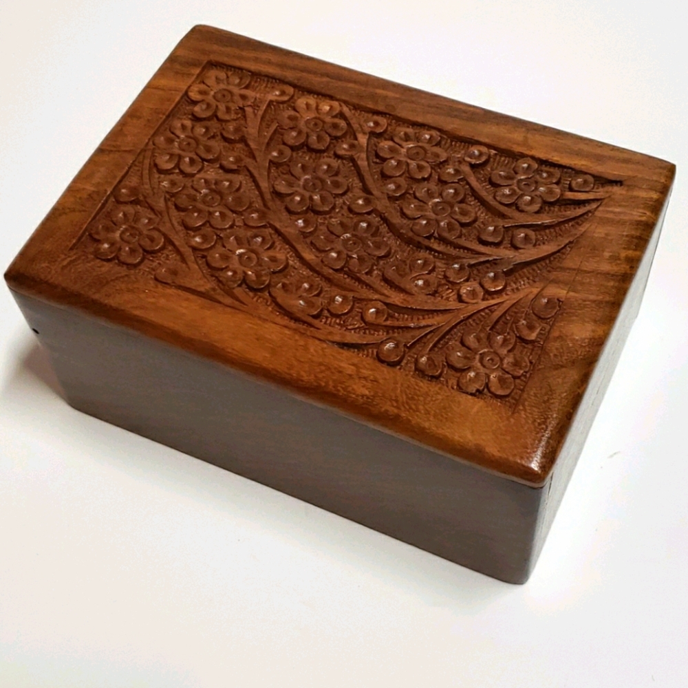 Rosewood Tree Of Life Forget Me Not Ashes box Urn Pets Loved One Back Slide Open